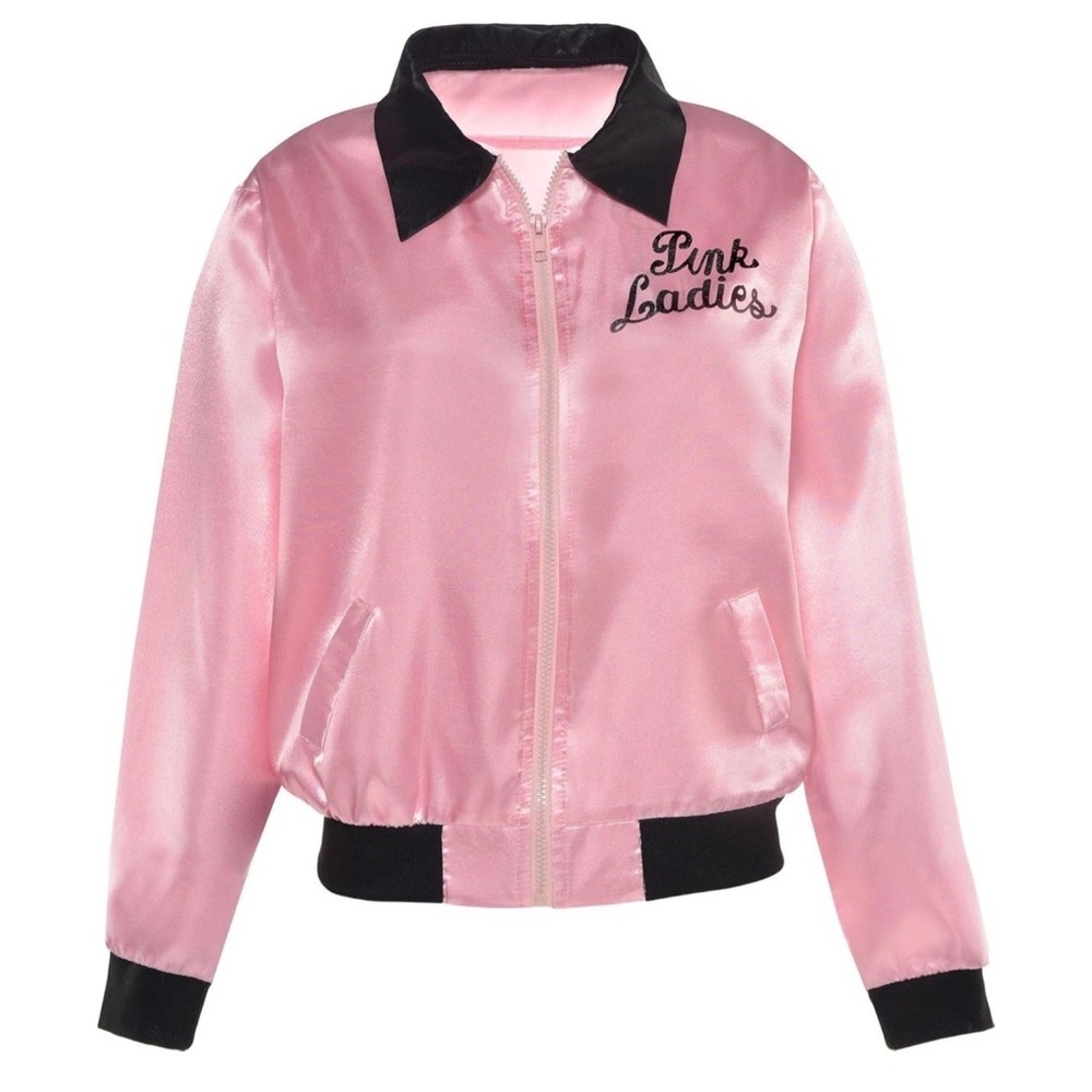 GREASE Pink Ladies Jacket Women Adult Standard Pink Satin Embroidered Bomber NWT